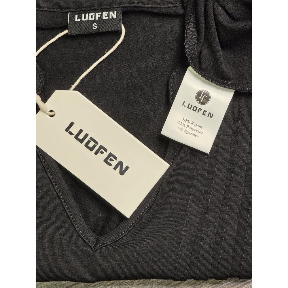 Luofen Womens Black Pleated Pintuck Dress Size S Small NWT Puff Sleeve Casual - Picture 5 of 5